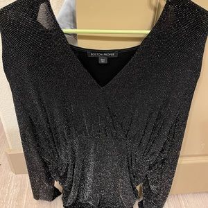 boston proper sparkle silver black blouse top